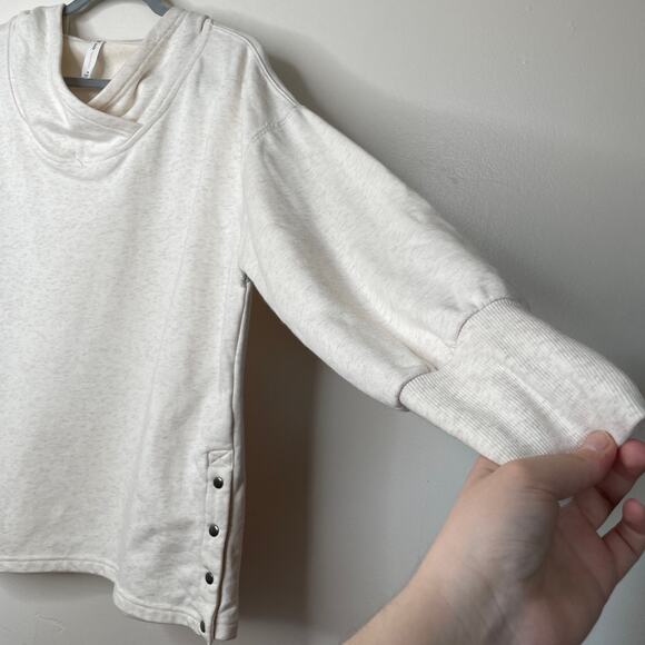 Anthropologie Daily Practice Twist Collar Hoodie in Oatmeal Sz M Beige - Picture 7 of 11